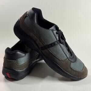 Prada 4E1069 Low Top Sneakers 10.5 Mens Brown Gray Suede Italy